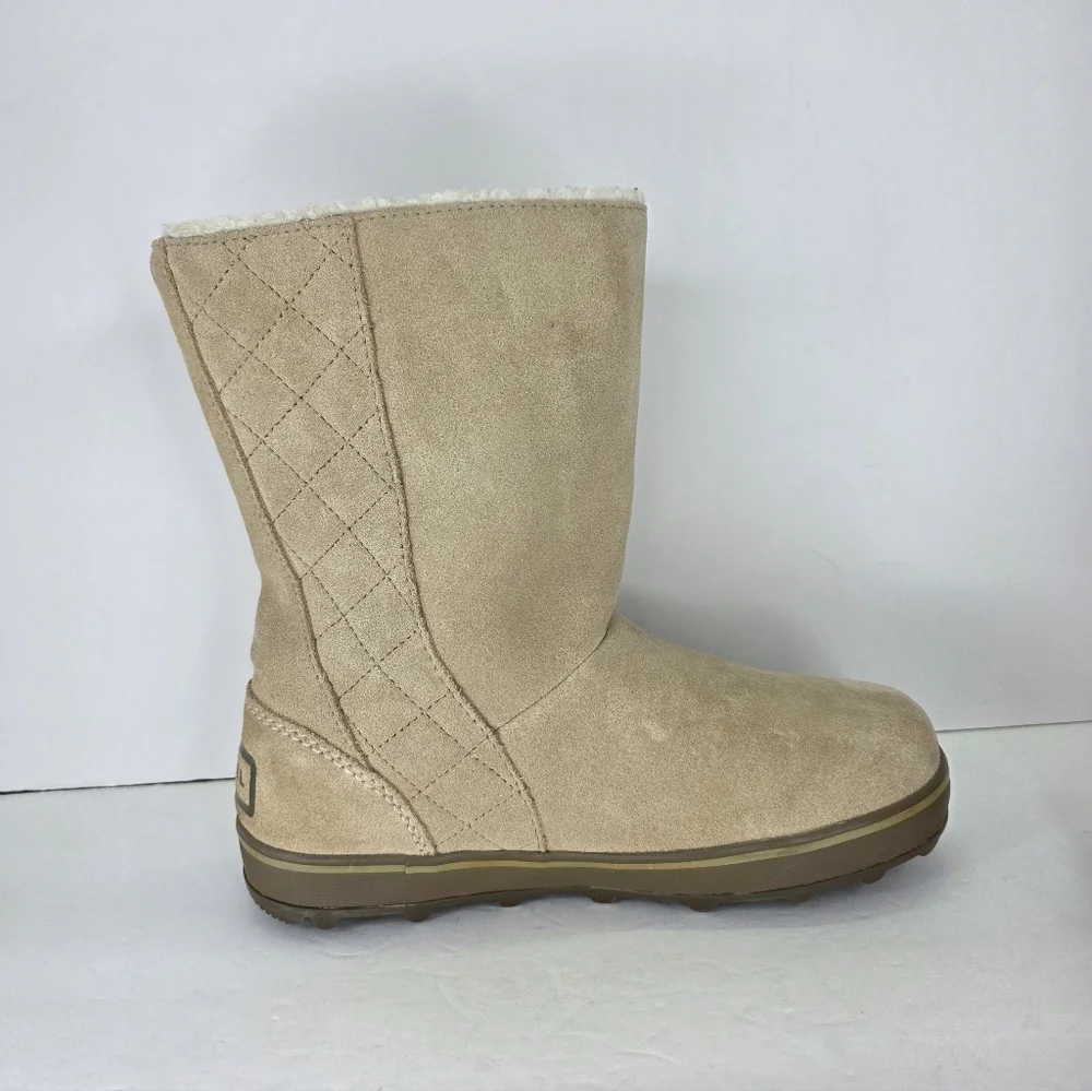 Sorel Women’s Glacy Winter Boots Size 7 Brown Tan Suede Waterproof Boots Slip on
